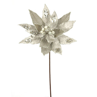 18IN Jewel Poinsettia Stem, Platinum Champagne