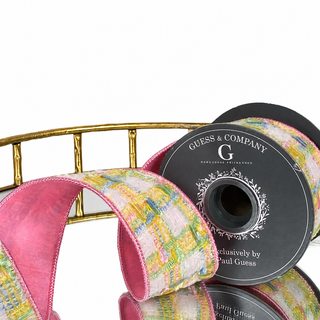 2.5"X5YD SPRING TWEED RIBBON WITH PINK DUPION BACK