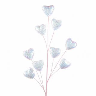 30" Sequin Fabric heart Stem White