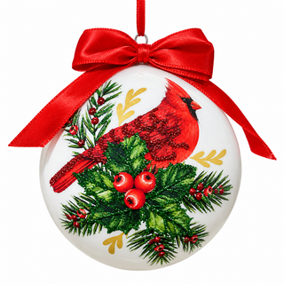 5" Diameter Glass Ornament with Red Bird Design Ball