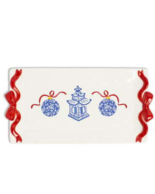 Bow Chinoiserie Rectangle Platter White/Blue/Red 12x6.5