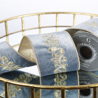 4" X 5 YDS EMB ON PLUSH VELVET WITH LT GOLD BACK RIBBON
