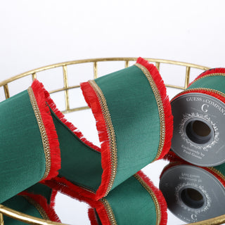 4" X 5 YD GREEN DUPION WITH RED TRIM AND MATCHING BACK ORANGE EDGE RIBBON