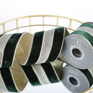 4" X 5 YD TRIM ON GREEN PLUSH VELVET WITH LIGHT GOLD METALLIC DUPION BACK