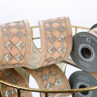 4" PEACH VELVET WITH GOLD DIAMOND DUPION BACK RIBBON