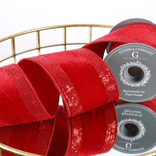 4" SEQUIN EMB ON RED OR VELVET WITH RED DUPION BACK RIBBON