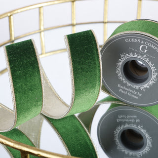 1.5" GREEN PLUSH VELVET WITH LT GOLD BACK RIBBON