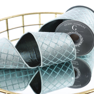 4" X 5 YD SEQ EMB ON CELADON VELVET WITH MATCHING BACK RIBBON