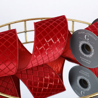 4"X 5 YD SEQ EMB ON RED VELVET WITH RED LAME BACK RIBBON