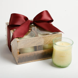Tweed Set of 4 Votives in Wooden Crate