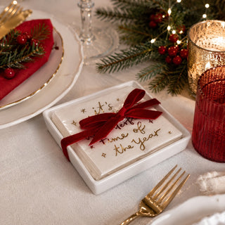 Ceramic Napkin Tray and Napkin Set, Happy Holiday
