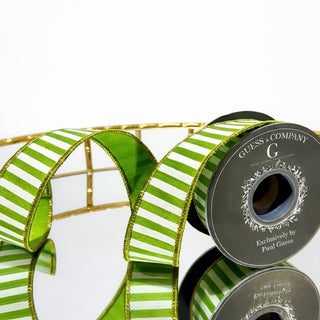 1.5"x5yd Grass Green Stripe Ribbon with Grass Green Dupion Back