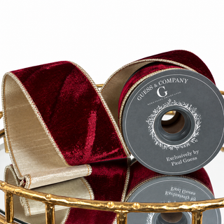 2.5"X5YD BURGUNDY PLUSH VELVET WITH LIGHT GOLD METALLIC DUPION BACK