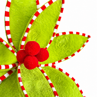 27" Grinch Poinsettia Stem with red/white piping