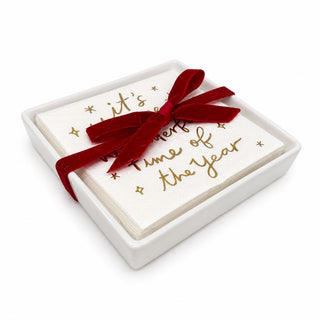 Ceramic Napkin Tray and Napkin Set, Happy Holiday