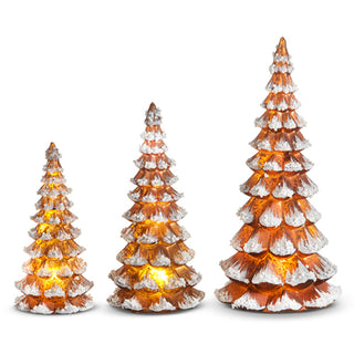 6.5" Snowy Lighted Gingerbread Trees (Small)