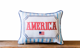 French Stripe America Pillow + Piping COASTAL