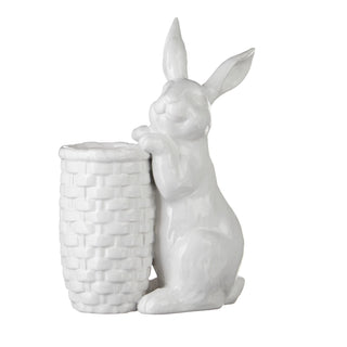 9.75" Rabbit White Ceramic Bud Vase