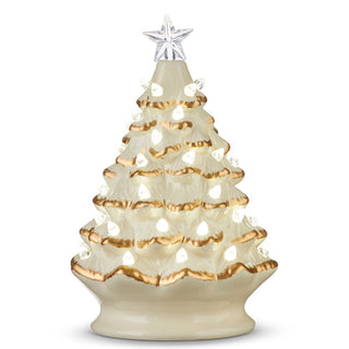 8" Lighted White and Gold Vintage Tree