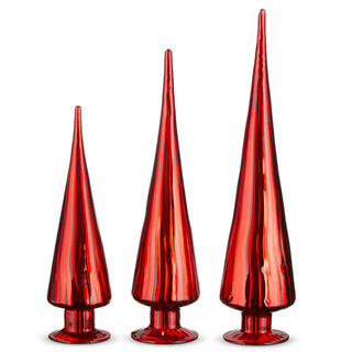 17.75" Red Ribbed Mercury Glass Trees (LARGE)