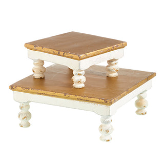 12" DISTRESSED WHITE AND GOLD RISERS SET OF 2