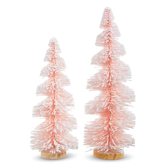 13" Pink Snowy Bottle Brush Trees (SMALL)