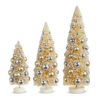 15" Snowy Bottle Brush Trees with Ornaments