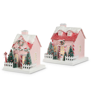 8.25" Lighted Pink Paper House ( W/DORMERS)