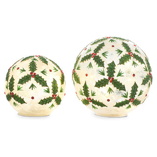 8" Lighted Holly Leaf Balls (LARGE)