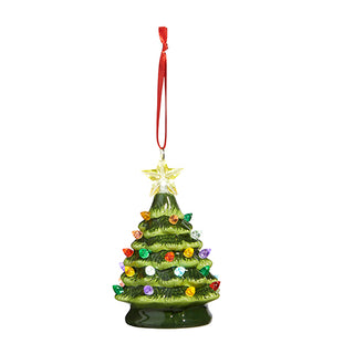 5.25" Vintage Green Lighted Tree Ornament