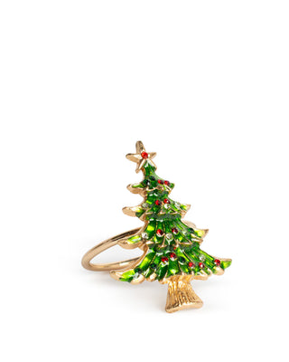 Festive Tree Napkin Rings Green/Red/Gold 1.5" Set of 4