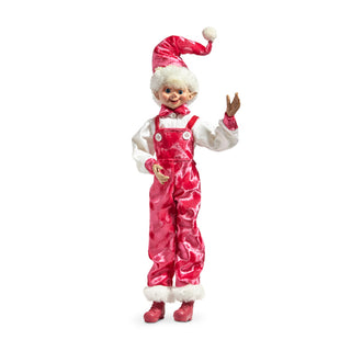 16" Posable Pink Velvet Overall Elf