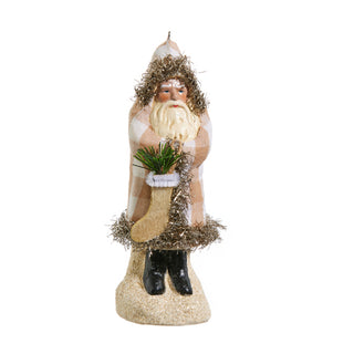 5.75" Ivory Gingham Velvet Santa Ornament