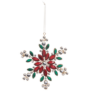 6" Red and Green Jeweled Snowflake Ornament