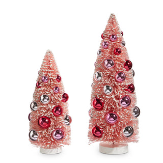 9" Bottle Brush Trees with Pink Ornaments (small)