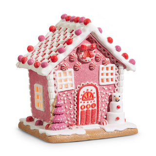 8.5" Lighted Pink Gingerbread House