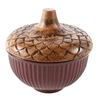 Glass Acorn With Wooden Lid-Red