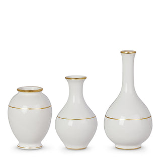 SET OF 3, 8" GOLD ACCENT WHITE VASES