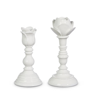 7" WHITE FLORAL CANDLE STICKS