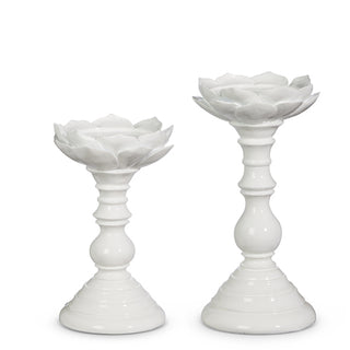 8" WHITE FLORAL CANDLE HOLDERS