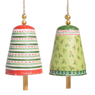 10" Pattern Christmas Paper Mache Bell Ornament (LEFT ONLY) SHIPS 9/1/2026