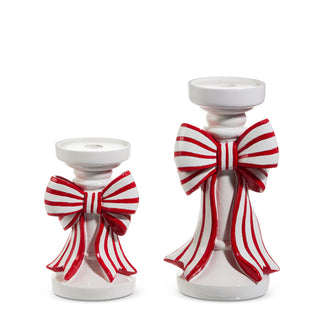 10" Red and White Stripe Bow Candle Holders LARGE