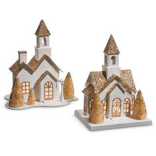 11" White and Gold Lighted Paper House - 3 TREES ONLY