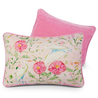 EGRETS IN CAMELLIAS LUMBAR PILLOW