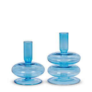 SET OF 2, 6" BLUE BUBBLE CANDLE STICKS