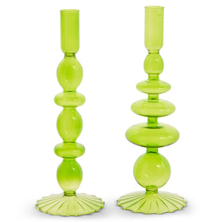 SET OF 2, 10.25" GREEN CANDLE STICKS