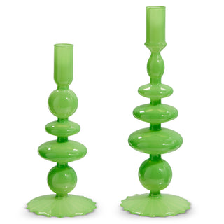 SET OF 2, 10.25" GREEN CANDLE STICKS