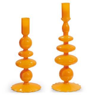 SET OF 2, 10.25" ORANGE CANDLE STICKS