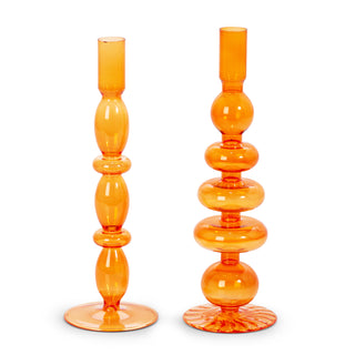 SET OF 2, 10.25" ORANGE CANDLE STICKS