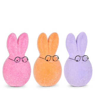 8" Sherbet Flocked Bunny Head with Glasses-Pink Only